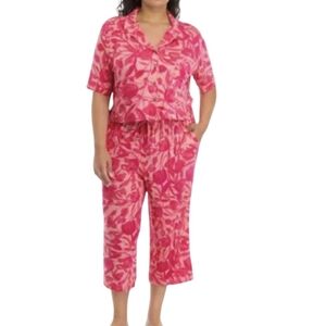 Cable & Gauge Sleep Pink Floral Wide Leg Cropped 2 Pc Pajama Set Plus Size 3X